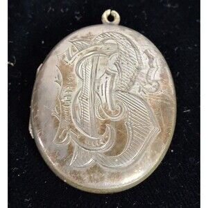 Vintage Unmarked Silver? Monogram Locket Engraved Etched